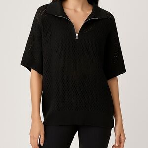 Varley Freya Mesh Knit Half-Zip Sweater – Black – Size M